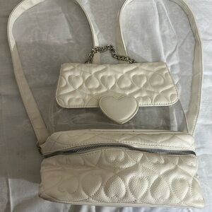 Betsey Johnson White Heart-Patterned Backpack